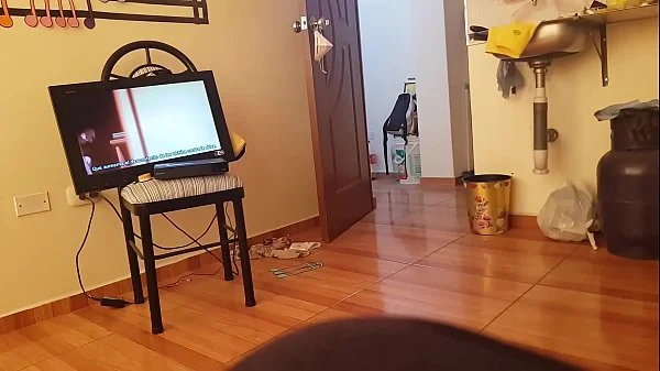 upskirt my step brother's wife, no panties, watching Naruto