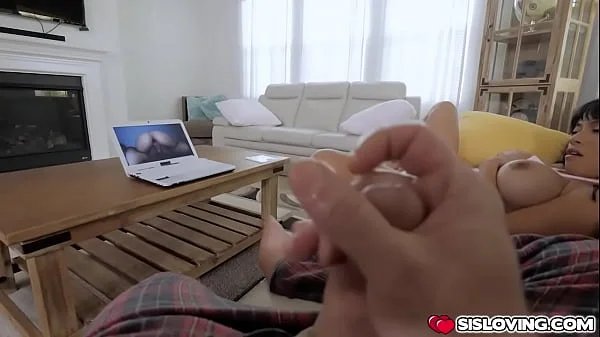 Horny stepsiblings masturbating while watching porn